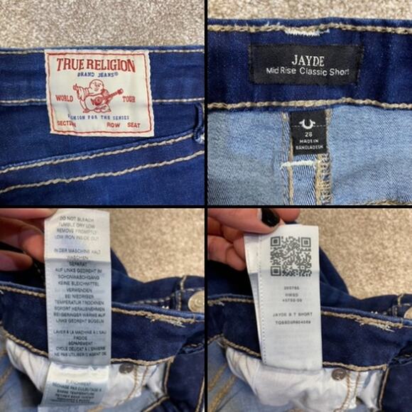 Designer True Religion Jayde Mid Rise Classic Short 28 dark wash rodeo western - Picture 3 of 12